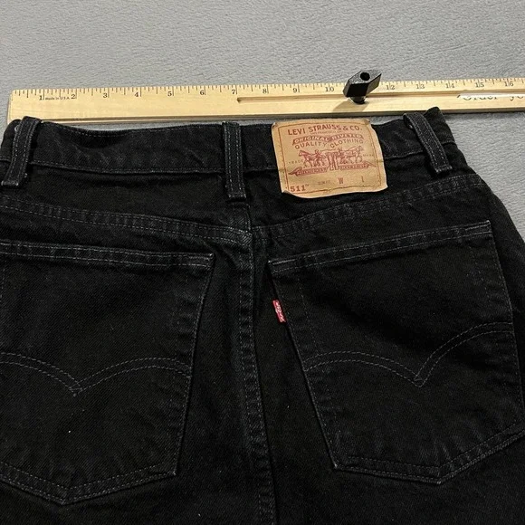 VTG Levis 511 Skirt Womens 8 Black Slim Y2K Mini Grunge Made in USA Denim 90s - Picture 5 of 9
